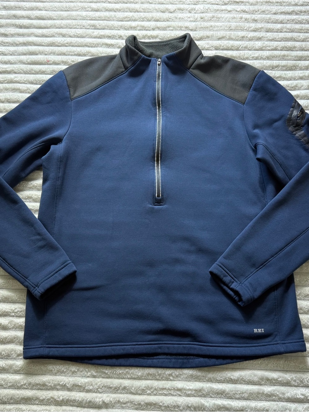 REI Men's Blue Gray Fleece 1/4 Zip Mock Neck Pullover M Activewear Long Sleeve